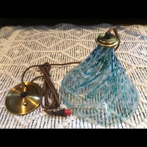 New Anthropologie blown glass pendant light with cord. Turquoise and white